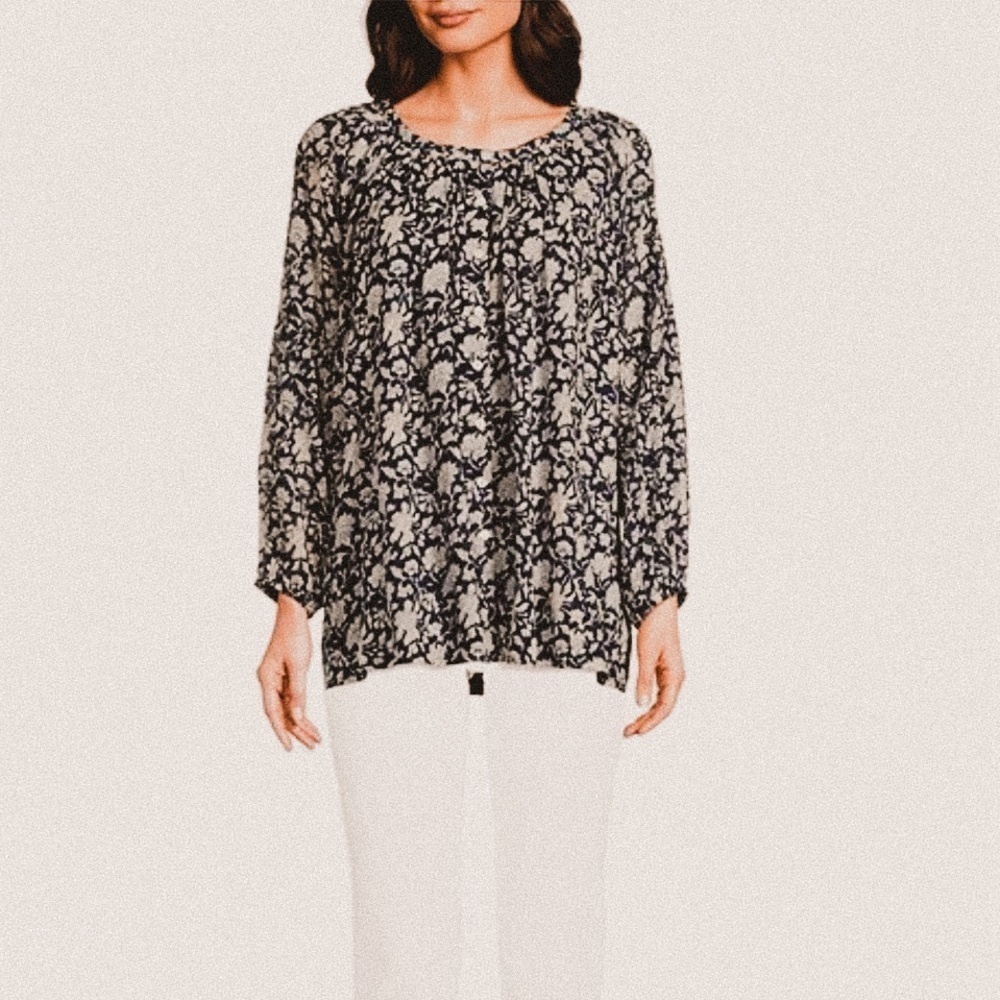Talisman navy Moon River Boho Raglan Long Sleeve top S/M NWT